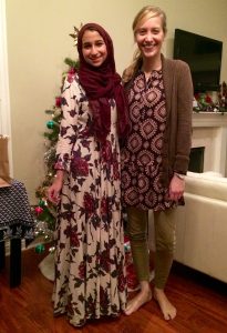 Noor (the author of this post) and Michal at a Christmas Dinner